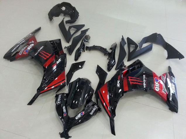 Großhandel Kawasaki ZX300R Motorrad Verkleidung 2013-2018 - Glanzendes Schwarz Rot Elf Touch4 Monster