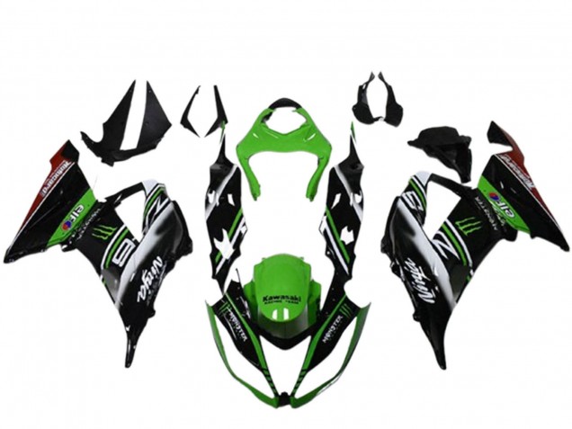 Großhandel Kawasaki ZX6R Motorrad Verkleidung 2013-2018 - Grun Schwarz Weiss Elf Monster