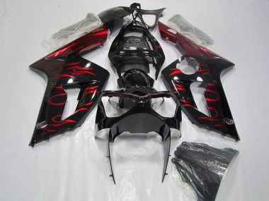 Großhandel Kawasaki ZX6R Motorrad Verkleidung 2003-2004 - Glanzendes Schwarz Rot Flamme