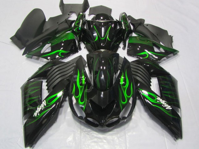 Großhandel Kawasaki ZX14R ZZR1400 Motorrad Verkleidung 2006-2011 - Glanzendes Schwarz Grun Flamme