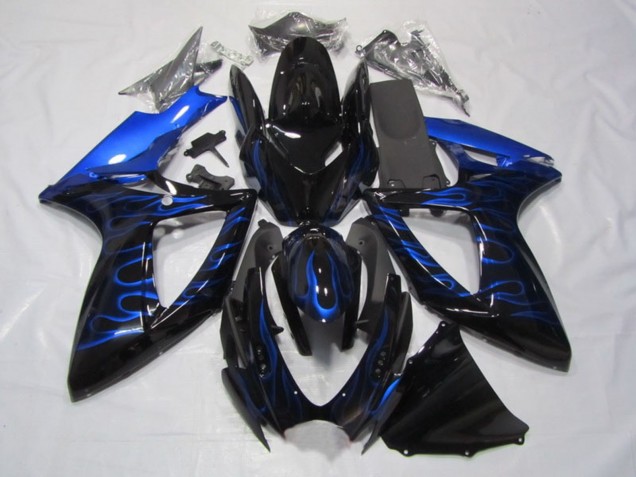 Großhandel Suzuki GSXR 750 Motorrad Verkleidung 2006-2007 - Glanzendes Schwarz Blau Flamme