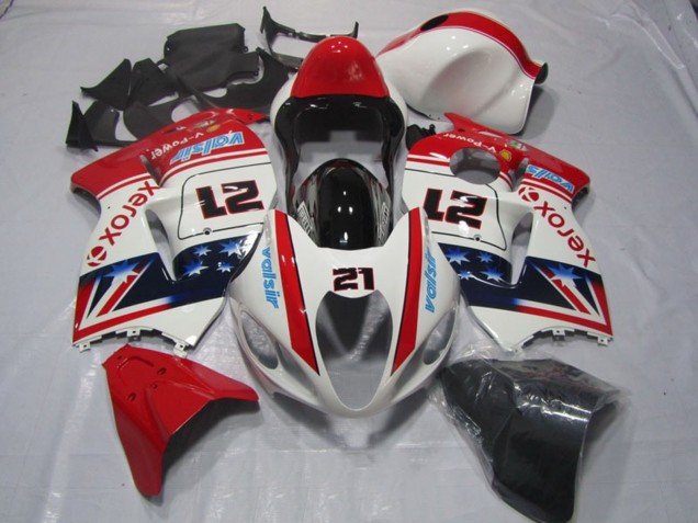Großhandel Suzuki GSXR 1300 Hayabusa Motorrad Verkleidung 1996-2007 - Weiss Rot Blau Xerox 21