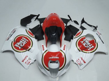 Großhandel Suzuki GSXR 1300 Hayabusa Motorrad Verkleidung 1996-2007 - Weiss Rot Lucky Strike Motul
