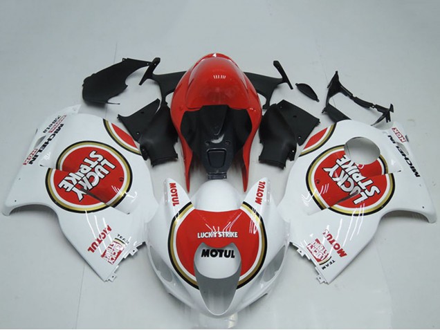 Großhandel Suzuki GSXR 1300 Hayabusa Motorrad Verkleidung 1996-2007 - Weiss Rot Lucky Strike Motul