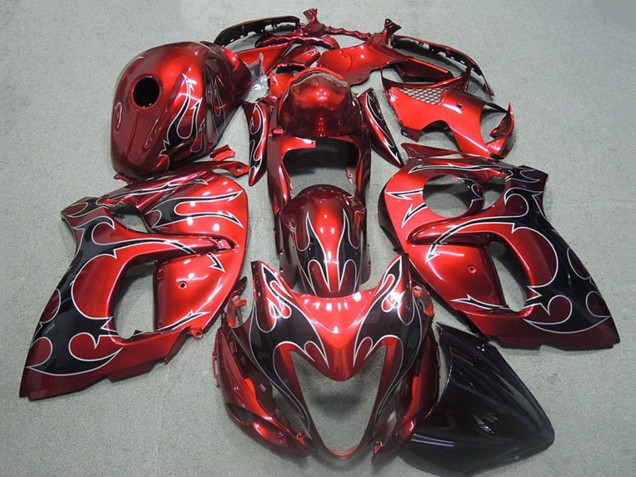 Großhandel Suzuki GSXR 1300 Hayabusa Motorrad Verkleidung 1996-2007 - Rot Silber Schwarz Flamme