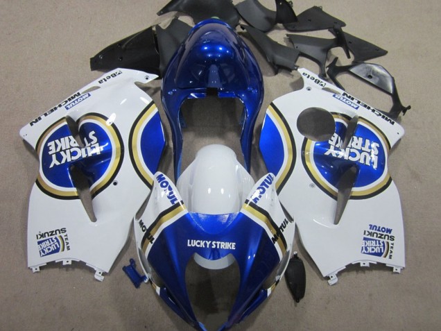 Großhandel Suzuki GSXR 1300 Hayabusa Motorrad Verkleidung 1996-2007 - Weiss Blau Motul Lucky Strike