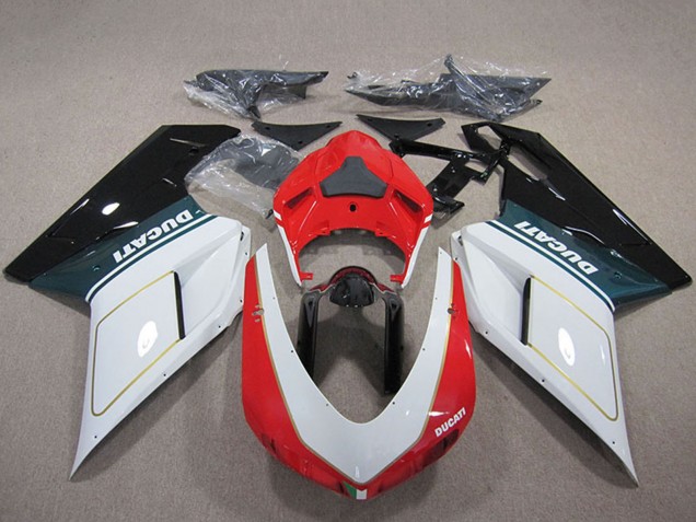 Großhandel Ducati 848 1098 1198 Motorrad Verkleidung Kit 2007-2014 - Weiss Rot Glanzendes Schwarz