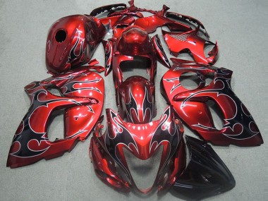 Suzuki GSXR 1300 Hayabusa 96-07 Motorrad Verkleidungen - Rot mit Schwarz Flamme