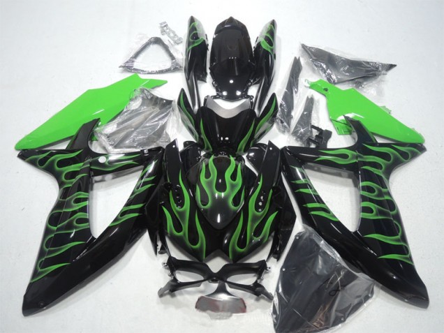 Suzuki GSXR 600 K8 08-10 Motorrad Verkleidungen - Schwarze Grüne Flamme Suzuki GSXR 600 K8 08-10 Motorrad Verkleidungen - Schwarze Grüne Flamme