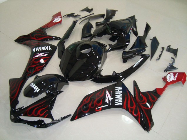 Yamaha R1 07-08 Motorrad Verkleidungen - Glänzend Schwarz Flamme