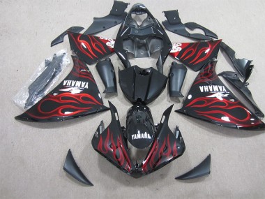 Yamaha R1 09-11 Motorrad Verkleidungen - Schwarz rote Flamme Weißer Aufkleber