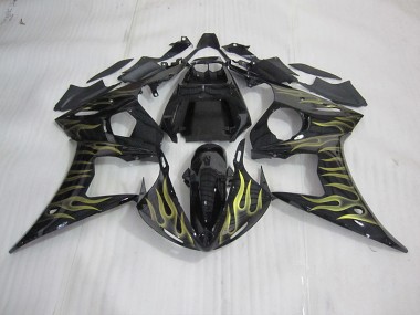 Yamaha R6 03-05 Motorrad Verkleidungen - Schwarz mit gelber Flamme