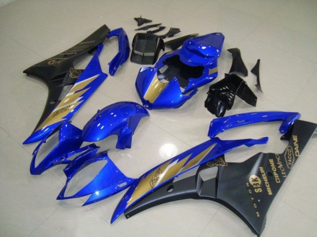 Yamaha R6 06-07 Motorrad Verkleidung - Schwarz Blau mit Gold Aufkleber Yamaha R6 06-07 Motorrad Verkleidung - Schwarz Blau mit Gold Aufkleber