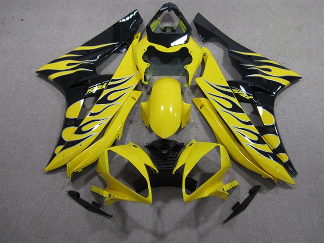 Yamaha R6 06-07 Motorrad Verkleidungen - Gelb Schwarz Flamme