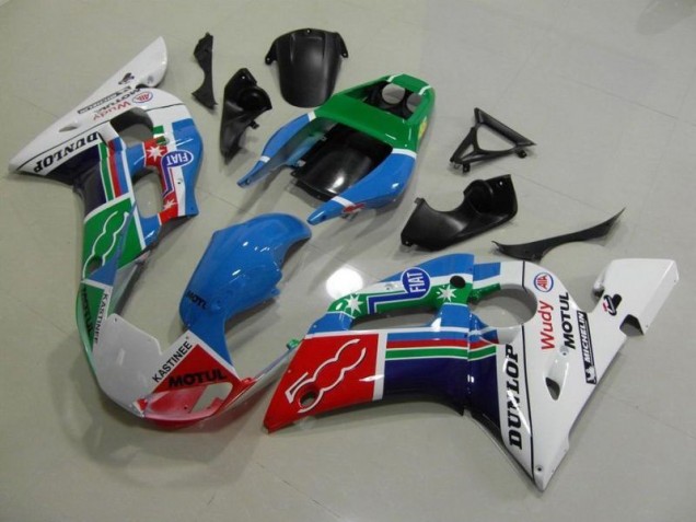 Yamaha R6 98-02 Motorrad Verkleidungen - Blau Weiß Grün Rot Wudy Motul Dunlop Yamaha R6 98-02 Motorrad Verkleidungen - Blau Weiß Grün Rot Wudy Motul Dunlop