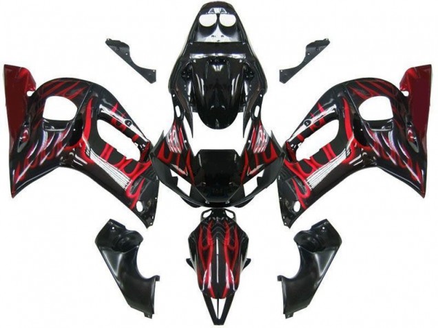 Yamaha R6 98-02 Motorrad Verkleidungen - Schwarz rote Flamme Yamaha R6 98-02 Motorrad Verkleidungen - Schwarz rote Flamme